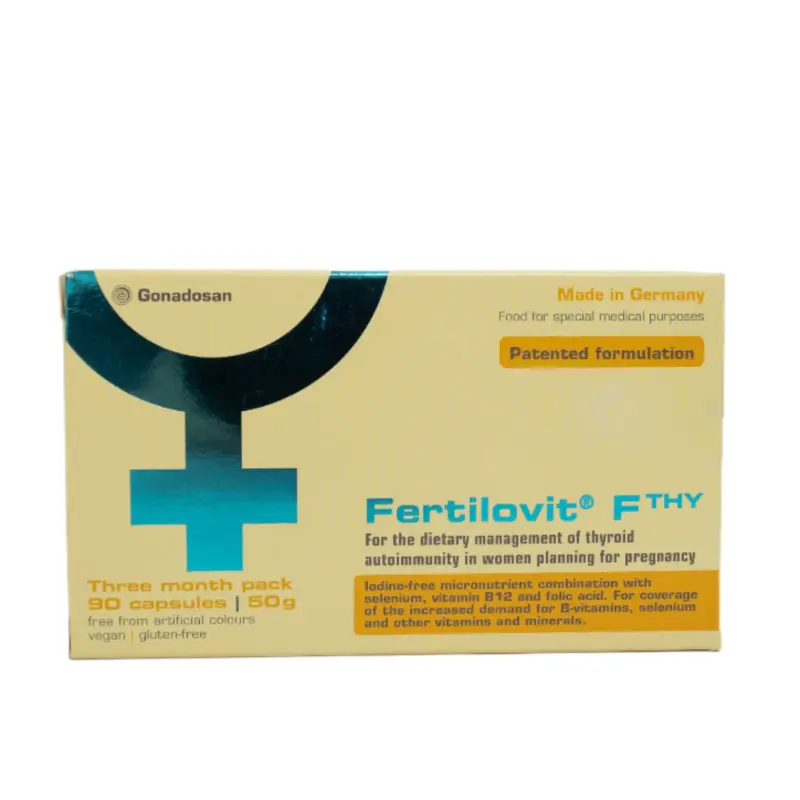 Uztura bagātinātājs Fertilovit F THY auglības uzturēšanai sievietēm ar vairogdziedzera autoimūnām slimībām, 90 kapsulas