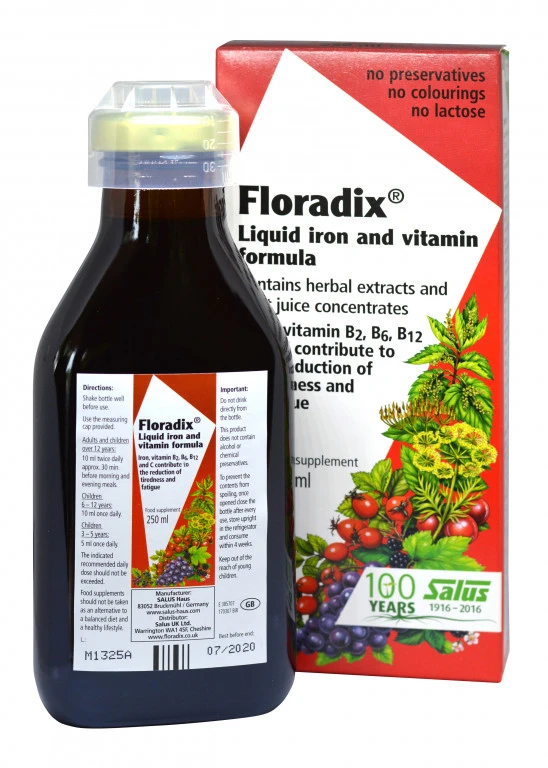 Floradix - šķidrā dzelzs un vitamīnu formula (250 ml)