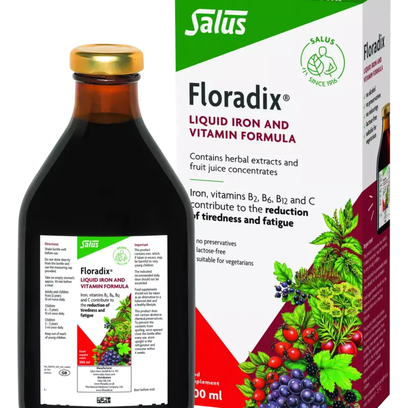 Floradix - šķidrā dzelzs un vitamīnu formula (500 ml)